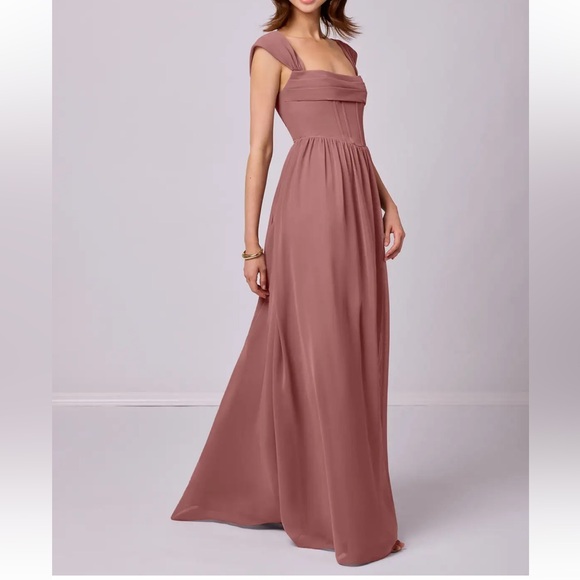 Azazie Dresses & Skirts - Barbie™ AZAZIE 1036 in Desert Rose long chiffon bridesmaid dress with pockets A6